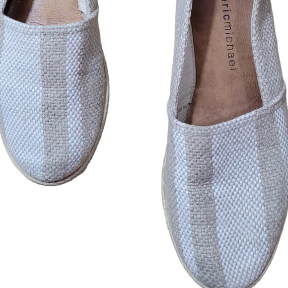 Eric Michael Espadrille Flats Womens 9.5 Taupe Striped Woven Slip On Shoes Spain - Picture 6 of 7